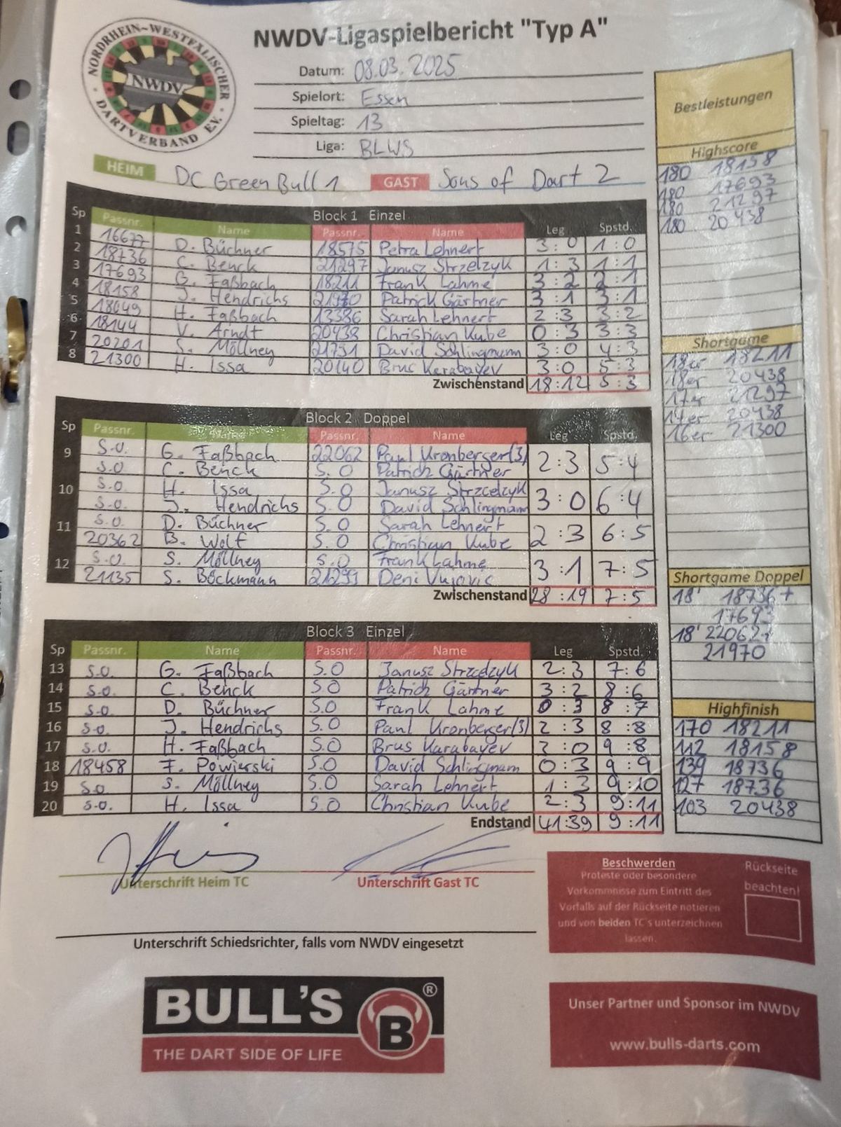 1. Mannschaft — Sons of Dart 2 angeln den Big Fish im Vis à Vis